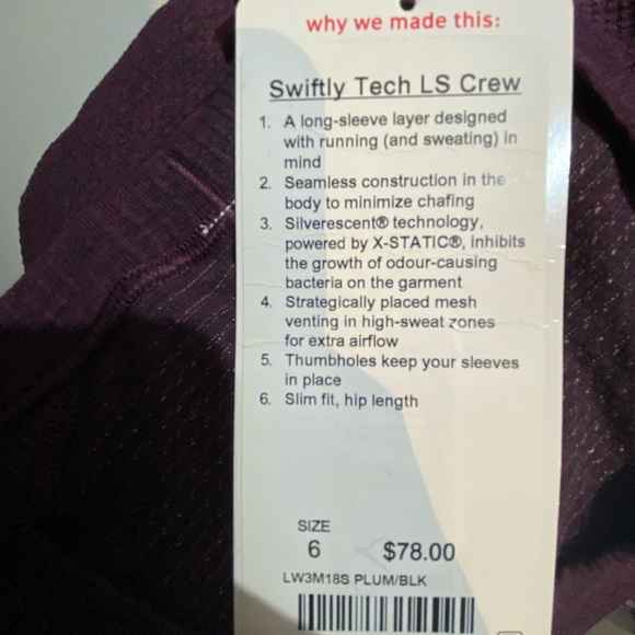 NWOT Lululemon Swiftly Tech Long Sleeve - Picture 5 of 8